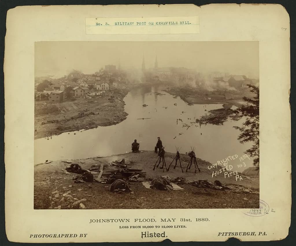 Military post on Kernville Hill overlooking the flood destruction
